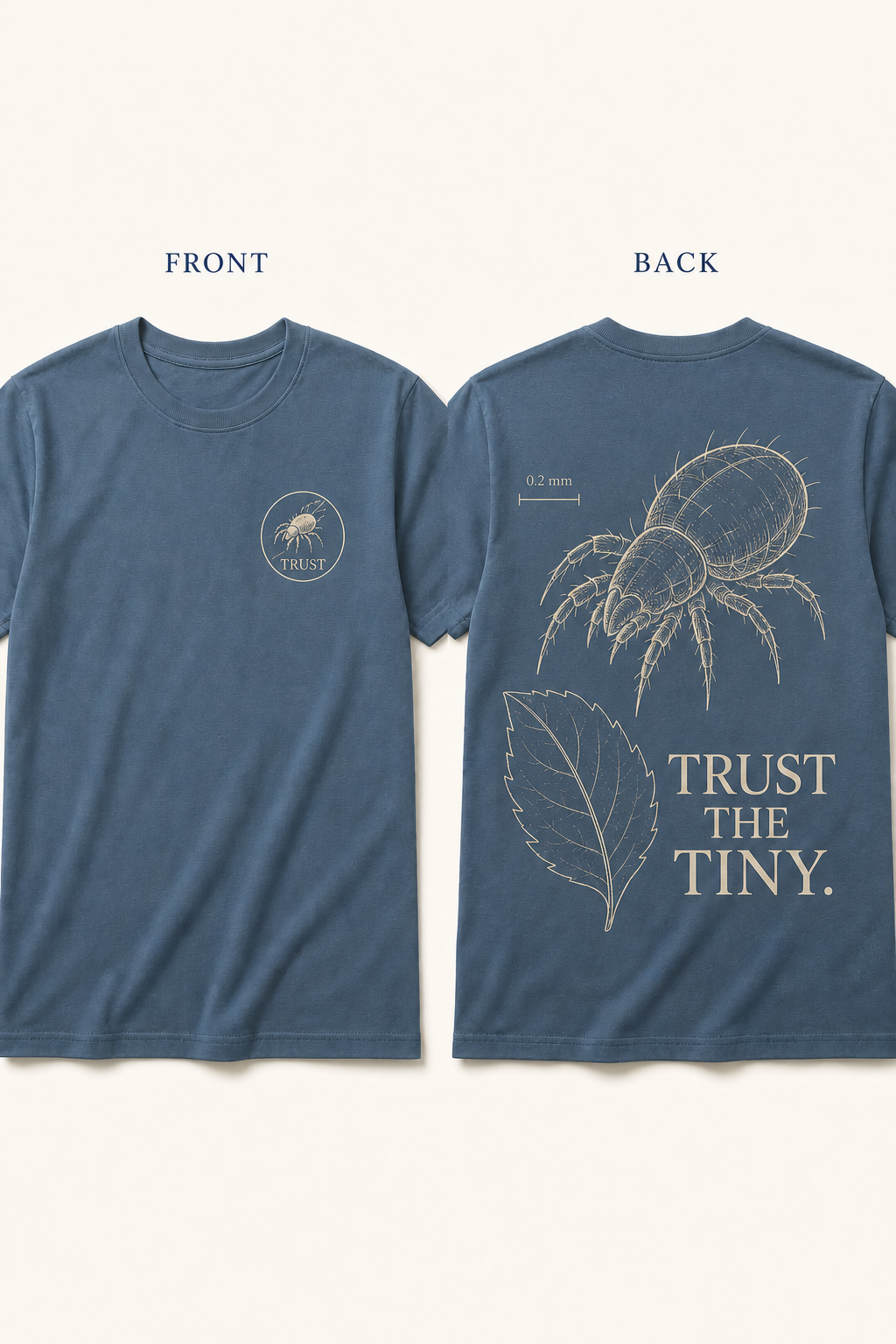Simplified sketch front and back T-shirt mockup for Trust the Tiny.