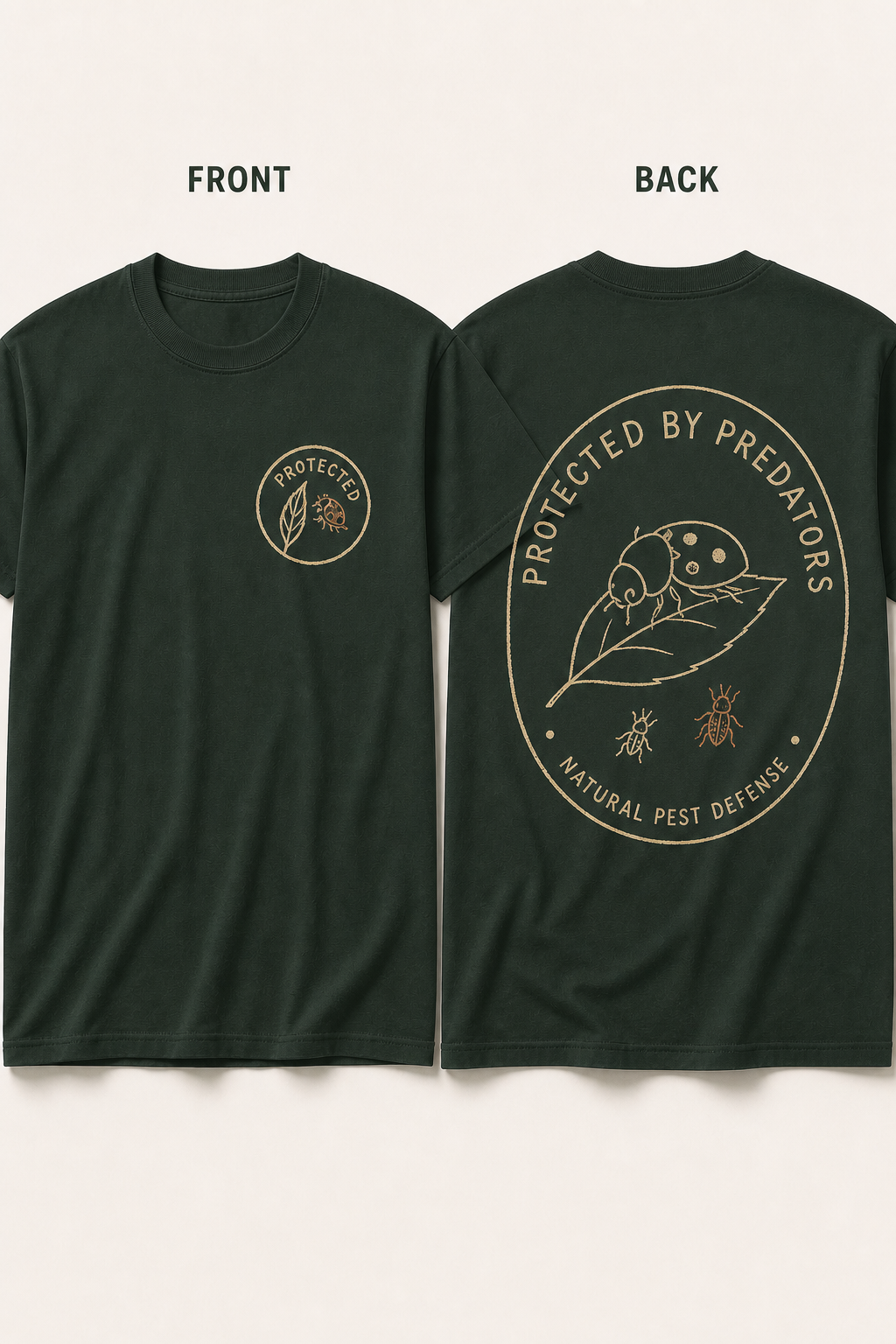 Simplified sketch front and back T-shirt mockup for Protected by Predators.